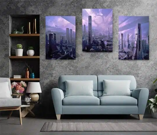 Set 3 tablouri peisaj urban futurist multicanvas 3017 Living