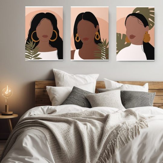Set 3 tablouri portrete femei minimalist 2898 dormitor