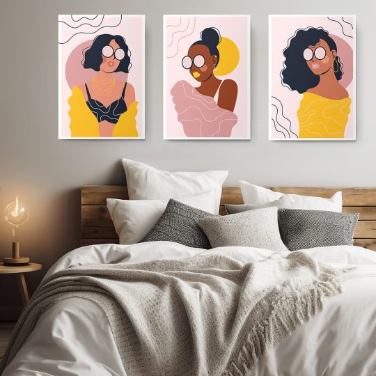 Set 3 tablouri portrete femei multicanvas 2903 dormitor