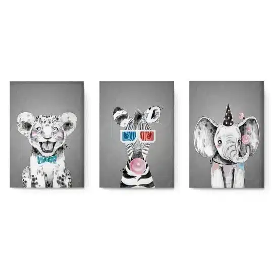 Set 3 tablouri tigru elefant zebra multicanvas 2997