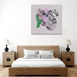 Tablou Boho minimalism pasare si plante Monstera roz verde 1260 dormitor - Afis Poster Boho pasare si frunze Monstera roz verde pentru living casa birou bucatarie livrare in 24 ore la cel mai bun pret.