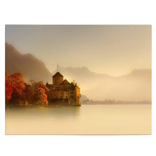 Tablou Castelul Chillon pe lacul Geneva Elvetia crem 1533 front - Afis Poster tablou Castelul Chillon pe lacul Geneva Elvetia pentru living casa birou bucatarie livrare in 24 ore la cel mai bun pret.