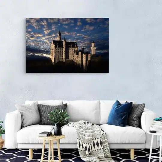 Tablou Castelul Neuschwanstein la apus Germania albastru 1532 living modern - Afis Poster Tablou Castelul Neuschwanstein la apus Germania pentru living casa birou bucatarie livrare in 24 ore la cel mai bun pret.