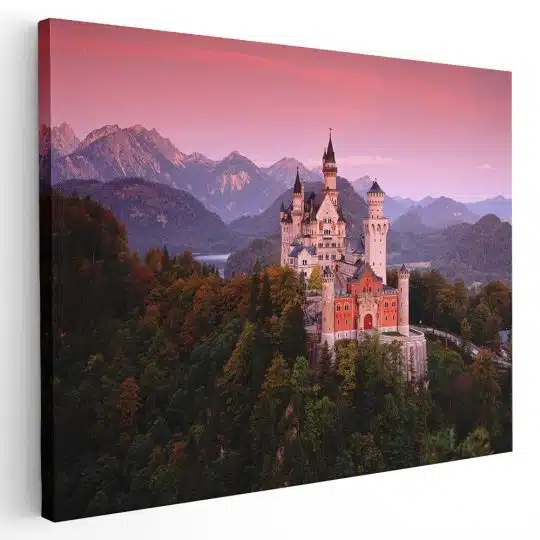 Tablou Castelul Neuschwanstein la apus Germania roz 1525 - Afis Poster Tablou Castelul Neuschwanstein la apus Germania pentru living casa birou bucatarie livrare in 24 ore la cel mai bun pret.