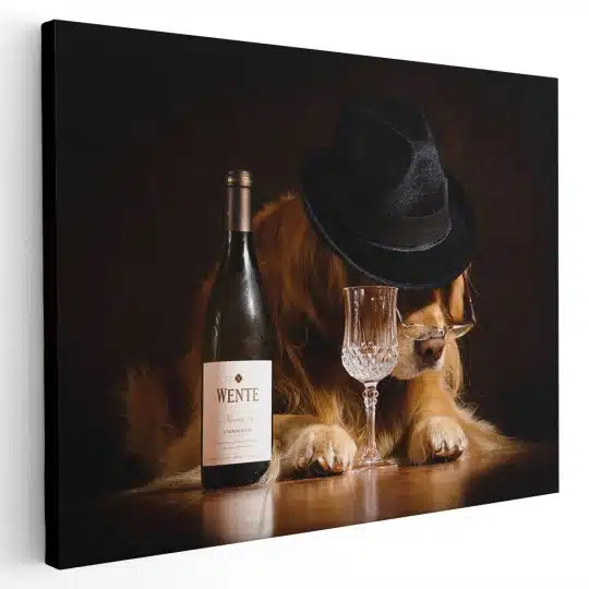 Tablou Golden Retriever cu sticla vin 4059