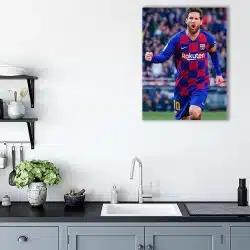 Tablou Lionel Messi celebrand un gol albastru rosu 1700 bucatarie - Afis Poster Tablou Messi Lionel fotbalist pentru living casa birou bucatarie livrare in 24 ore la cel mai bun pret.