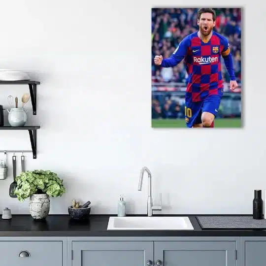 Tablou Lionel Messi celebrand un gol albastru rosu 1700 bucatarie - Afis Poster Tablou Messi Lionel fotbalist pentru living casa birou bucatarie livrare in 24 ore la cel mai bun pret.