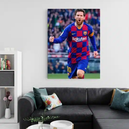 Tablou Lionel Messi celebrand un gol albastru rosu 1700 living 2 - Afis Poster Tablou Messi Lionel fotbalist pentru living casa birou bucatarie livrare in 24 ore la cel mai bun pret.