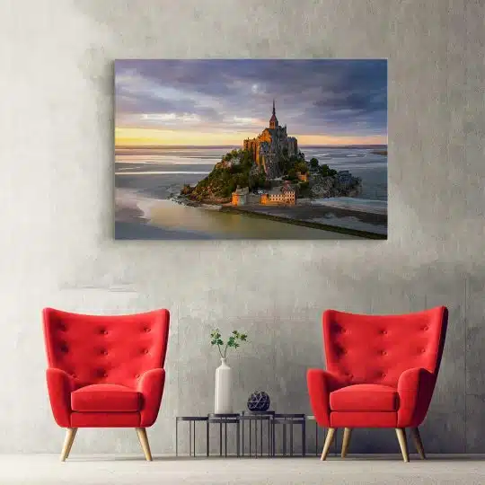 Tablou Manastirea Mont Saint Michel la apus Franta albastru 1529 hol - Afis Poster Tablou Manastirea Mont Saint-Michel la apus Franta pentru living casa birou bucatarie livrare in 24 ore la cel mai bun pret.