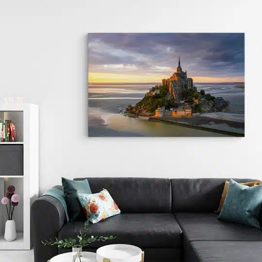 Tablou Manastirea Mont Saint Michel la apus Franta albastru 1529 living - Afis Poster Tablou Manastirea Mont Saint-Michel la apus Franta pentru living casa birou bucatarie livrare in 24 ore la cel mai bun pret.