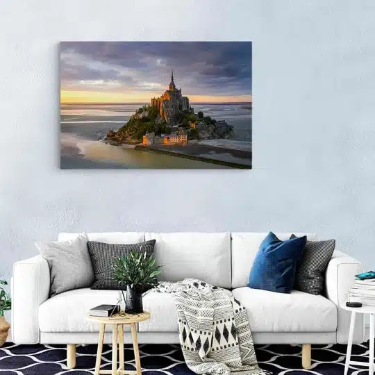 Tablou Manastirea Mont Saint Michel la apus Franta albastru 1529 living modern - Afis Poster Tablou Manastirea Mont Saint-Michel la apus Franta pentru living casa birou bucatarie livrare in 24 ore la cel mai bun pret.