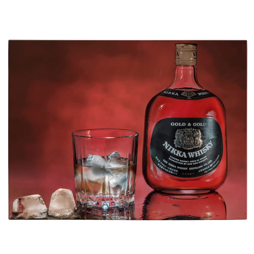 Tablou sticla si pahar whisky cu gheata Nikka - Material produs:: Poster pe hartie FARA RAMA, Dimensiunea:: 80x120 cm