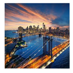 Tablou Podul Brooklyn la apus New York USA albastru 1537 frontal - Afis Poster Podul Brooklyn la apus New York USA albastru pentru living casa birou bucatarie livrare in 24 ore la cel mai bun pret.
