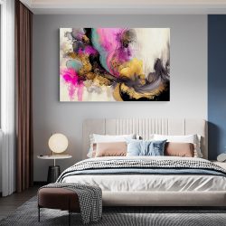 Tablou abstract pictura acrilic roz galben negru 1441 dormitor - Afis Poster tablou abstract pictura acrilic pentru living casa birou bucatarie livrare in 24 ore la cel mai bun pret.