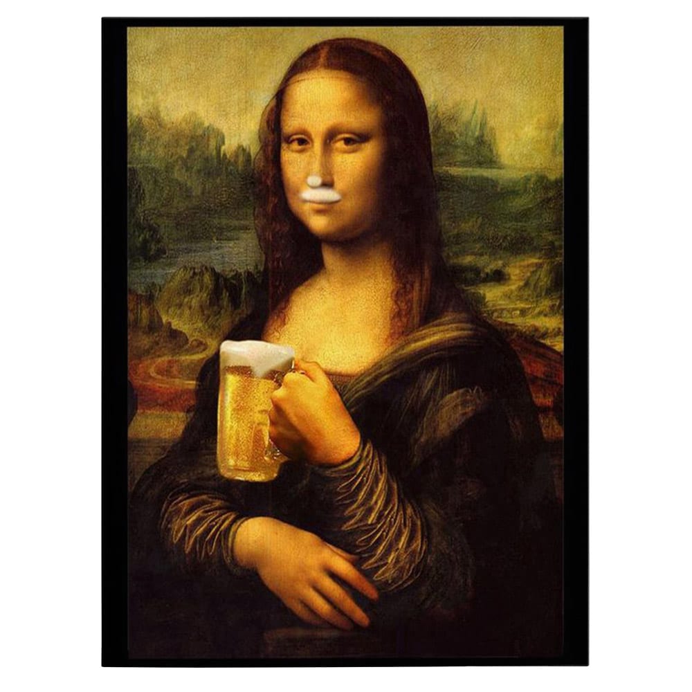 Tablou afis Mona Lisa cu halba bere - Material produs:: Poster pe hartie FARA RAMA, Dimensiunea:: 80x120 cm
