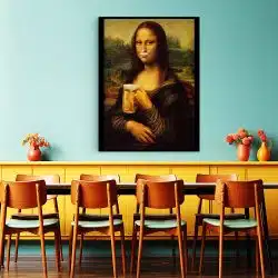 Tablou afis Mona Lisa cu halba bere 3993 restaurant