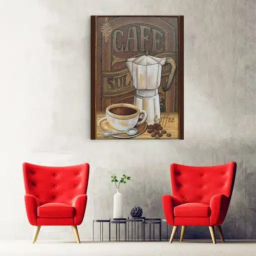 Tablou afis cafetiera ceasca cafea vintage 3880 hol