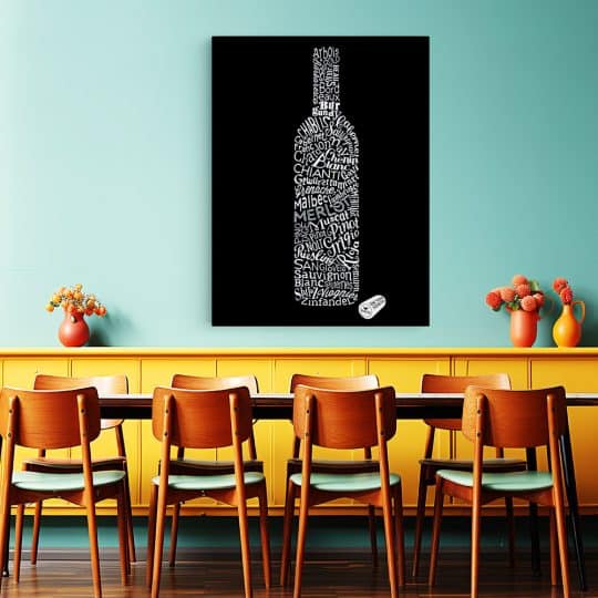 Tablou afis sticla vin creata din text 4024 restaurant