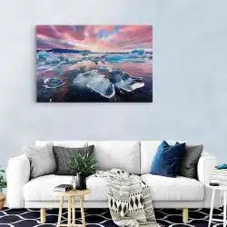 Tablou aisberguri laguna glaciara Jokulsarlon Islanda roz albastru 1167 living modern - Afis Poster aisberguri laguna glaciară Jokulsarlon Islanda roz albastru pentru living casa birou bucatarie livrare in 24 ore la cel mai bun pret.