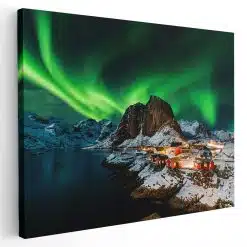 Tablou aurora boreala Hamnoy Norvegia verde albastru 1598 - Afis Poster Tablou aurora boreala Hamnoy Norvegia pentru living casa birou bucatarie livrare in 24 ore la cel mai bun pret.