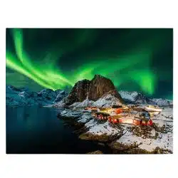 Tablou aurora boreala Hamnoy Norvegia verde albastru 1598 front - Afis Poster Tablou aurora boreala Hamnoy Norvegia pentru living casa birou bucatarie livrare in 24 ore la cel mai bun pret.