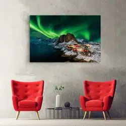 Tablou aurora boreala Hamnoy Norvegia verde albastru 1598 hol - Afis Poster Tablou aurora boreala Hamnoy Norvegia pentru living casa birou bucatarie livrare in 24 ore la cel mai bun pret.