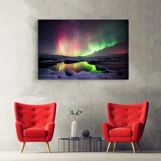 Tablou aurora boreala laguna Jokulsarlon Islanda 1915 hol - Afis Poster Tablou aurora boreala laguna Jokulsarlon Islanda mov verde pentru living casa birou bucatarie livrare in 24 ore la cel mai bun pret.