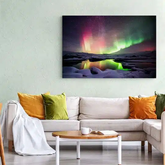 Tablou aurora boreala laguna Jokulsarlon Islanda 1915 living 1 - Afis Poster Tablou aurora boreala laguna Jokulsarlon Islanda mov verde pentru living casa birou bucatarie livrare in 24 ore la cel mai bun pret.