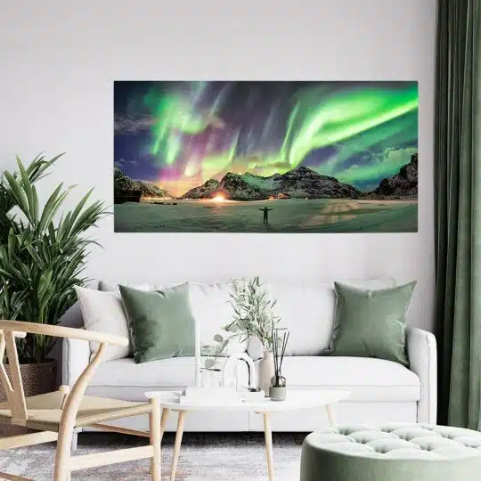 Tablou aurora boreala peisaj munte Norvegia verde 1769 tablou living modern - Afis Poster Tablou aurora boreala peisaj munte Norvegia verde pentru living casa birou bucatarie livrare in 24 ore la cel mai bun pret.