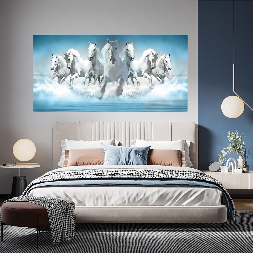 Tablou cai albi alergand prin apa alb albastru 1773 tablou dormitor - Afis Poster Tablou ochi cu design creativ multicolor detaliu pentru living casa birou bucatarie livrare in 24 ore la cel mai bun pret.