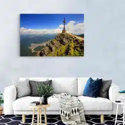 Tablou canvas Crucea de pe Caraiman Bucegi albastru verde 1152 living modern - Afis Poster Crucea de pe Caraiman Bucegi Romania albastru verde pentru living casa birou bucatarie livrare in 24 ore la cel mai bun pret.