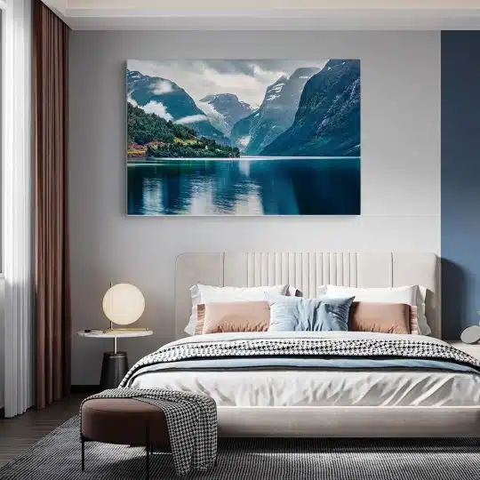 Tablou canvas Lacul Lovatnet Norvegia albastru verde 1170 dormitor - Afis Poster peisaj Lacul Lovatnet Norvegia albastru pentru living casa birou bucatarie livrare in 24 ore la cel mai bun pret.