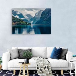 Tablou canvas Lacul Lovatnet Norvegia albastru verde 1170 living modern - Afis Poster peisaj Lacul Lovatnet Norvegia albastru pentru living casa birou bucatarie livrare in 24 ore la cel mai bun pret.