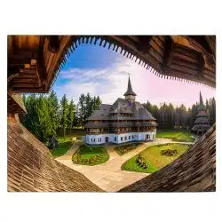 Tablou canvas Manastirea Barsana Maramures Romania albastru maro 1166 front - Afis Poster Manastirea Barsana Maramures Romania albastru maro pentru living casa birou bucatarie livrare in 24 ore la cel mai bun pret.