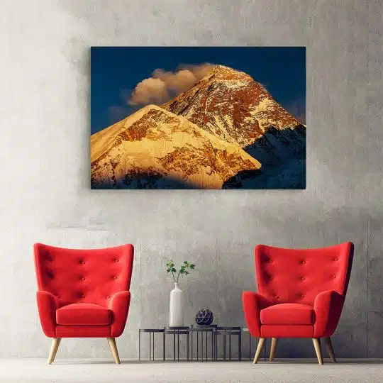 Tablou canvas Muntele Everest la apus albastru maro 1165 hol - Afis Poster Muntele de aur Everest la apus albastru maro pentru living casa birou bucatarie livrare in 24 ore la cel mai bun pret.