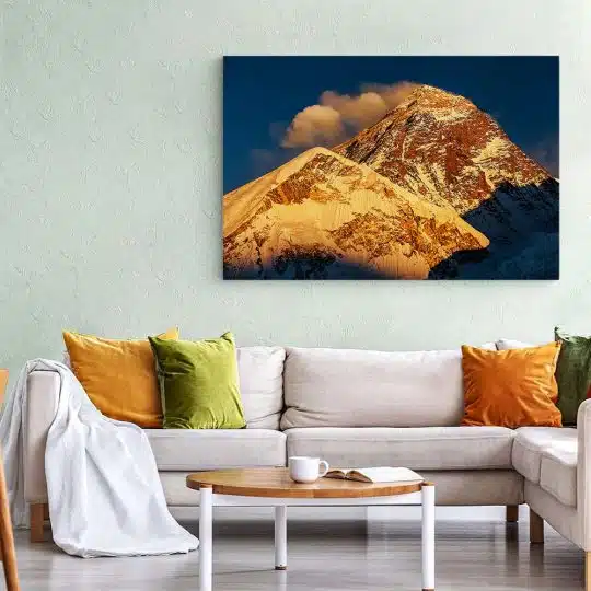 Tablou canvas Muntele Everest la apus albastru maro 1165 living 1 - Afis Poster Muntele de aur Everest la apus albastru maro pentru living casa birou bucatarie livrare in 24 ore la cel mai bun pret.