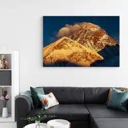 Tablou canvas Muntele Everest la apus albastru maro 1165 living - Afis Poster Muntele de aur Everest la apus albastru maro pentru living casa birou bucatarie livrare in 24 ore la cel mai bun pret.