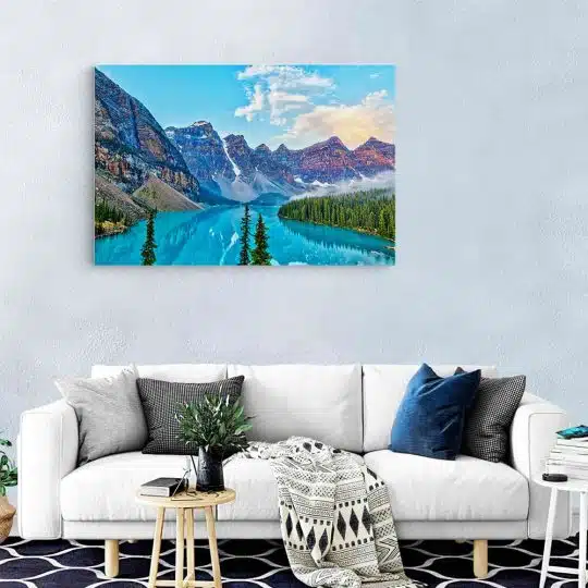 Tablou canvas Valea Celor Zece Varfuri cu Lacul Moraine albastru verde 1151 living modern - Afis Poster peisaj lacuri munte Valea Celor Zece Vârfuri Moraine pentru living casa birou bucatarie livrare in 24 ore la cel mai bun pret.