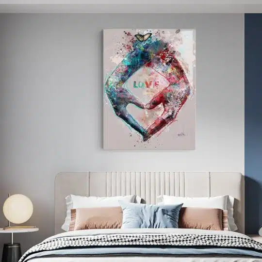 Tablou canvas abstract maini inima love albastru rosu 1017 dormitor - Afis Poster abstract maini inima love albastru rosu pentru living casa birou bucatarie livrare in 24 ore la cel mai bun pret.