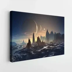 Tablou canvas abstract peisaj lunar fantezie albastru negru portocaliu 1 - Afis Poster Tablou canvas peisaj galaxii fantezie albastru negru pentru living casa birou bucatarie livrare in 24 ore la cel mai bun pret.