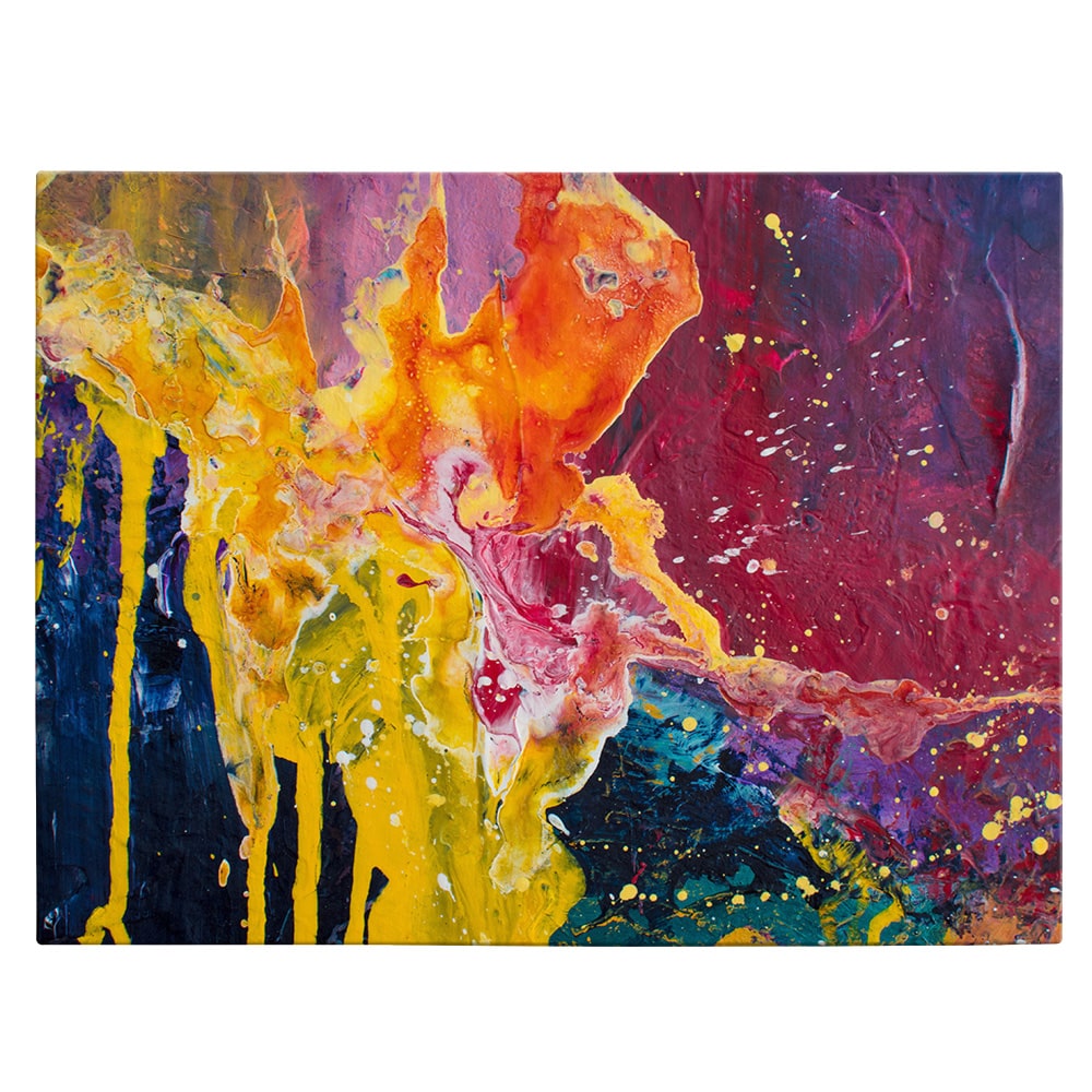 Tablou canvas abstract pictura ulei galben, rosu, albastru 1117 - Material produs:: Tablou canvas pe panza CU RAMA, Dimensiunea:: 80x120 cm