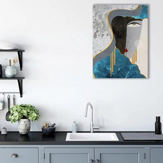 Tablou canvas abstract portret femeie in nuante albastru negru gri 1041 bucatarie - Afis Poster abstract portret femeie albastru negru gri pentru living casa birou bucatarie livrare in 24 ore la cel mai bun pret.