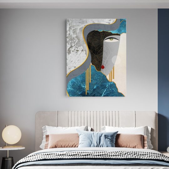 Tablou canvas abstract portret femeie in nuante albastru negru gri 1041 dormitor - Afis Poster abstract portret femeie albastru negru gri pentru living casa birou bucatarie livrare in 24 ore la cel mai bun pret.