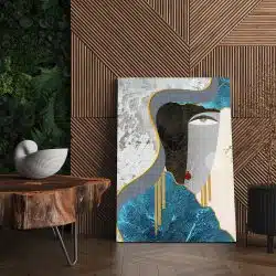 Tablou canvas abstract portret femeie in nuante albastru negru gri 1041 living - Afis Poster abstract portret femeie albastru negru gri pentru living casa birou bucatarie livrare in 24 ore la cel mai bun pret.