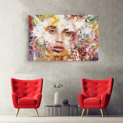 Tablou canvas abstract portret femeie in nuante multicolore 1018 hol - Afis Poster abstract portret femeie pentru living casa birou bucatarie livrare in 24 ore la cel mai bun pret.