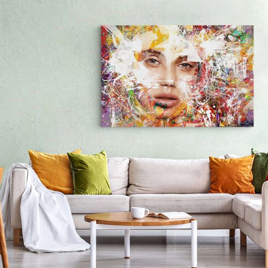 Tablou canvas abstract portret femeie in nuante multicolore 1018 living 1 - Afis Poster abstract portret femeie pentru living casa birou bucatarie livrare in 24 ore la cel mai bun pret.