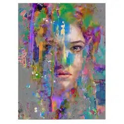 Tablou canvas abstract portret femeie in nuante multicolore 1030 front 1 - Afis Poster abstract portret femeie pentru living casa birou bucatarie livrare in 24 ore la cel mai bun pret.