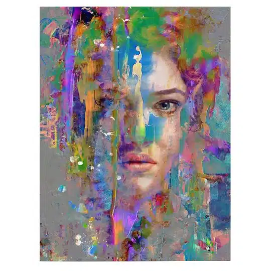 Tablou canvas abstract portret femeie in nuante multicolore 1030 front 1 - Afis Poster abstract portret femeie pentru living casa birou bucatarie livrare in 24 ore la cel mai bun pret.