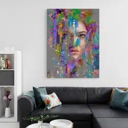 Tablou canvas abstract portret femeie in nuante multicolore 1030 living 2 1 - Afis Poster abstract portret femeie pentru living casa birou bucatarie livrare in 24 ore la cel mai bun pret.