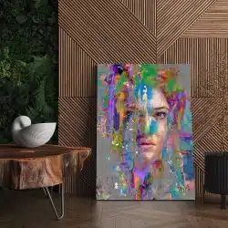 Tablou canvas abstract portret femeie in nuante multicolore 1030 living 2 - Afis Poster abstract portret femeie pentru living casa birou bucatarie livrare in 24 ore la cel mai bun pret.